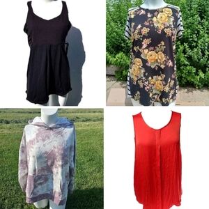 Size XL 1X Lot of Tops Floral Stripes Tie Dye Hoodie New NWT Black Tank Top Red